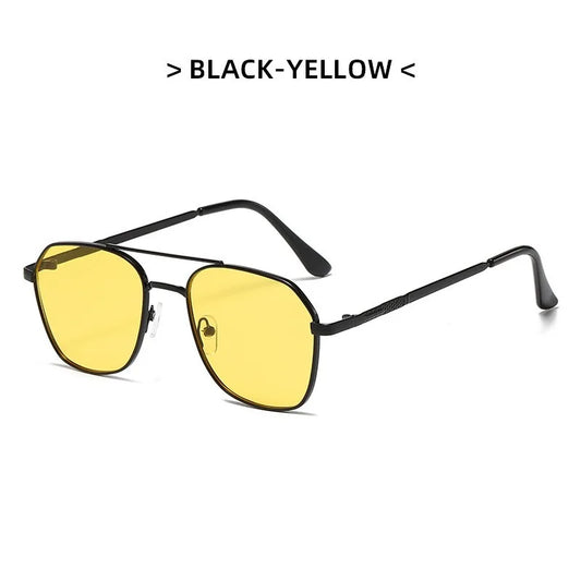 Metal Frame Square Sunglasses Chic UV Protection Double Beam Double Beam Sunglasses Fashionable Square Lens Metal Sunglasses